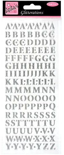 Anitas Glitterations Stickers, Upper Case Alphabet, Silver, For Scrapbooking, Card Making, Kids Play, Homework, Art, Craft, Embelish, Decorative, Paper, Card, Glass, Metal, Plastic, Foam