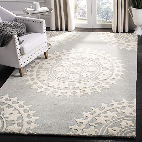 SAFAVIEH Zeitgenössische Teppich für Wohnzimmer, Esszimmer, Schlafzimmer - Soho Collection, Kurzer Flor, Hellgrau und Elfenbein, 183 X 274 cm