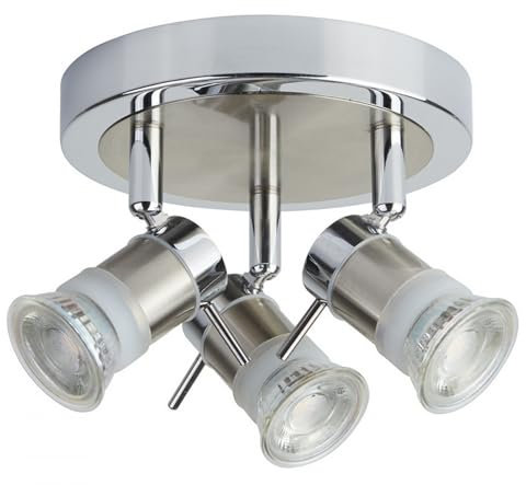 ARIES Chrome Finish Halogen Bathroom Ceiling Lights / Lighting with 3 Spotlights IP44