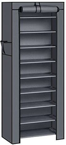 SONGMICS Schuhregal mit 10 Ebenen, 28 x 58 x 160 cm, Schuhschrank, Schuhaufbewahrung, mit staubdichtem Überzug, Schuh-Organizer, für High Heels, Sportschuhe, Metallgestell, grau RXJ10G