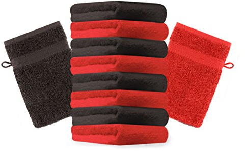 Betz 10 Stück Waschhandschuhe Premium 100% Baumwolle Waschlappen Set 16x21 cm Farbe rot und Dunkelbraun