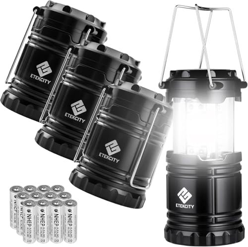 Etekcity Faroles de camping para cortes de energía, paquete de 4, linterna para artículos esenciales de camping, luces LED de emergencia que funcionan con pilas, kit de supervivencia y equipo para