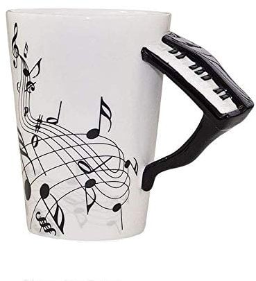 ufengke Creativo Piano Negro Tazas Mug De Porcelana Tazas De Café Personalizadas, Notas Musicales Taza De Té De Cerámica, para Regalo, La Familia Y La Oficina