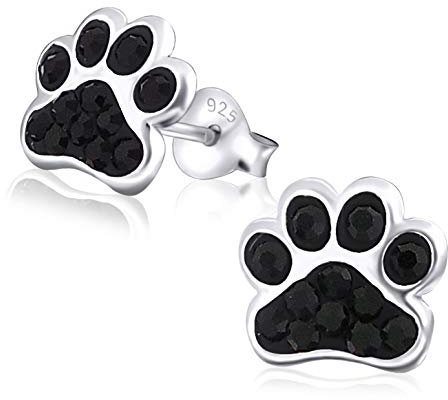 Laimons Mädchen-Ohrstecker Ohrringe Kinderschmuck Hundepfote Pfote mit Glitzer aus Sterling Silber 925 (Schwarz)
