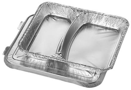 Papstar - 6 x 50 Plat en aluminium, avec couvercle 2 compartiments 830 ml 3 cm x 17,7 cm x 22,5 cm