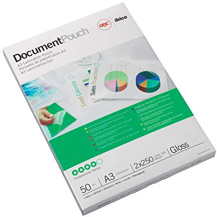 GBC A3 2x250 Micron Gloss Laminating Pouches, Pack of 50, 3740450