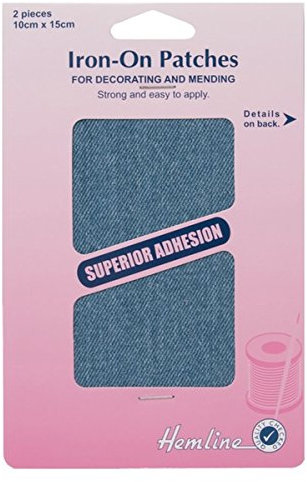 Hemline Iron-On Patches Cotton Twill - 2 Pieces 10cm x 15cm - Light Denim