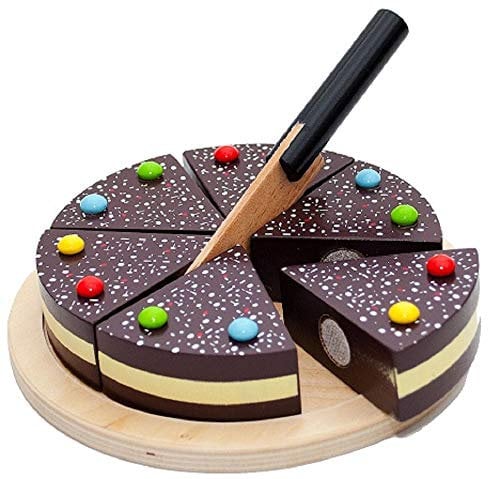 Tanner - Der kleine Kaufmann DEKO Schokoladentorte zum Schneiden (Kaufladenzubehör, 6 Kuchenstücke, mit Holzmesser) 0980.4
