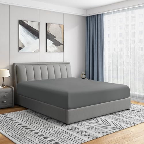 Cathay Luxus-Spannbetttuch, seidig-weiches Polyester, Einzelbett, Queen-Size-Größe, Grau