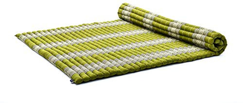 Leewadee Faltbare Bodenmatratze - Japanischer Rollbarer Futon - Tatami Faltmatte - Gästebett - Camping Matratze - Thai Massage Matte, Kapok Füllung, 190 x 145 cm, Grün