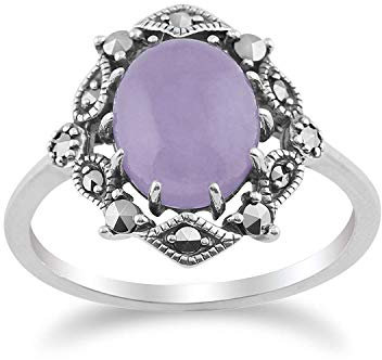 Gemondo 925 Sterlingsilber Jugendstil Vintage Inspiriert Lavendel Jade & Markasit Ring