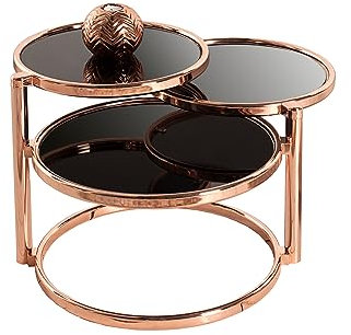 cagü Art Deco Design 3 Ebenen Beistelltisch SATURNUS Kupfer & Glas Schwarz drehbar 55cm-155cm