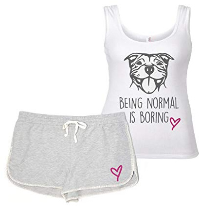 60 Second Makeover Limited Staffy Being Normal Is Boring PJ's Staffordshire Bull Terrier Lounge Wear Grey and White Friend Birthday