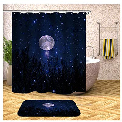 KnSam Shower Curtain Set Anti-bacterial Polyester Starry Sky D85 Colorful Bath Mat 40 x 60 + Bathroom Curtain 165 x 200 cm
