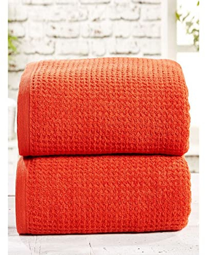 Rapport Two Piece Waffle Towel Bale Set 480gsm, Cotton, Chilli Orange Red, 2