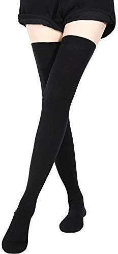 SATINIOR Extra Lungo Calzini Alti Fino al Ginocchio Calzini Alti a Coscia Calze a Maglia da Stivale per Donna (Nero)