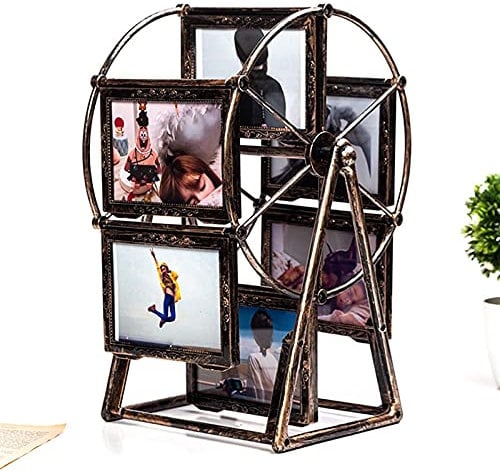 SURPRIZON Drehbarer Riesenrad-Bilderrahmen, Schreibtisch-Tischplatte, Vintage-Bilderrahmen, personalisierter Familien-Fotorahmen für 12 Fotos, Heimdekoration, Weihnachts- und Geburtstagsgeschenke, St