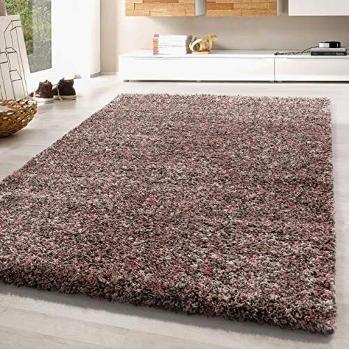SIMPEX Wohnzimmer Teppich 160 x 230 cm - Hochflor Rosa Moderne Einfarbig Meliert Design - Schlafzimmer Pflegeleicht Extra Weich Flauschig - Carpet Living Room Deko