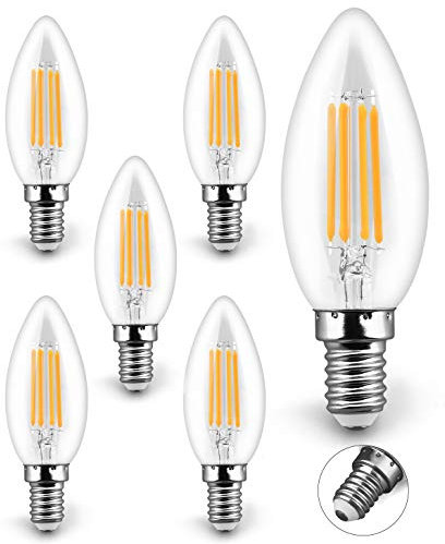 KYOTECH E14 Kerze LED Lampen 4W Ersetzt 40W 400LM 2700K led Glühfaden Warmweiß leuchte C35 LED Kerzenbirnen,LED Lampe Energiesparlampe E14 Abstrahlwinkel 360° Dekorative Beleuchtung 6er Set
