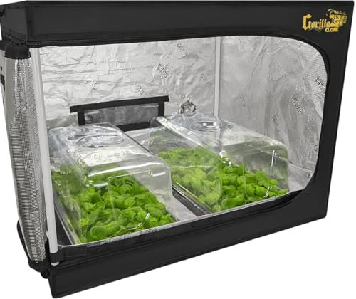 Gorilla Klonzelt | Komplettes reflektierendes Hydrokultur-Zelt für Setzlinge und Klonpflanzen, mit Fenstern, Doppelklemmkanälen und Mikro-Mesh-Vorfiltern (61 x 61 x 81,3 cm) Schwarz