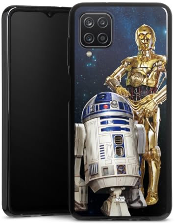 Silikon Hülle kompatibel mit Samsung Galaxy A12 Case schwarz Handyhülle Star Wars R2D2 Weltall