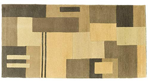 RUG PRINCE Nepal Teppich Handgeknüpft 70x140 Gelb Geometrisch Muster Wolle