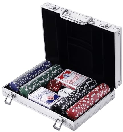 HOMCOM Valigetta Poker Professionale in Alluminio, Set Poker con 200 Fiches e 2 Mazzi per Texas hold'em e Blackjack
