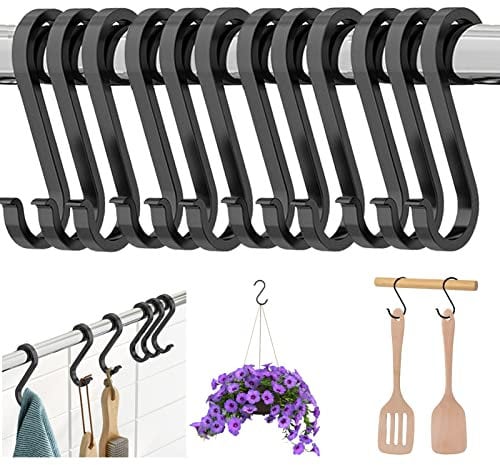 S-förmige Haken, mattes Finish, S-Haken, Aluminium, robust, S-Haken zum Aufhängen von Pflanzen, Kaffeetassen, Töpfen und Pfannen, Kleidung in Küche, Bad, Werkstatt, Garten, Mattschwarz, 15 Stück