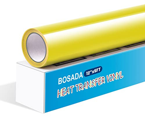 BOSADA Plotterfolie Textil,Flexfolie Plotter Textil 30.5cm x 1.52m Flexfolie für Cricut Transferfolie Plotter for T-shirt Hüte Kissen und Anderen Stoffen(Gelb)