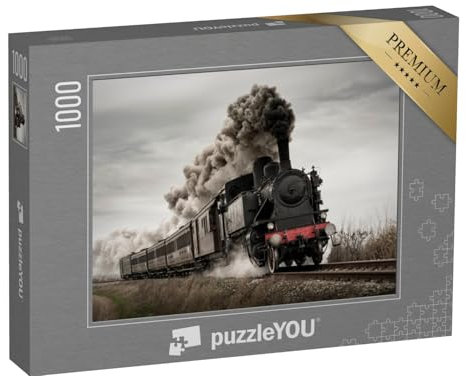 puzzleYOU: Puzzle 1000 Teile „Oldtimer-Dampfzug mit Alter Lokomotive und Alten Waggons“ – aus der Puzzle-Kollektion Eisenbahn, Lokomotive