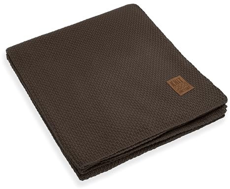 KNIT FACTORY - Jesse Gestrickte Decke XL - Wohndecke - Kuscheldecke - Gestrickte Sofadecke - Plaid aus Wolle - Wolldecke - Dark Taupe - 195x225 cm