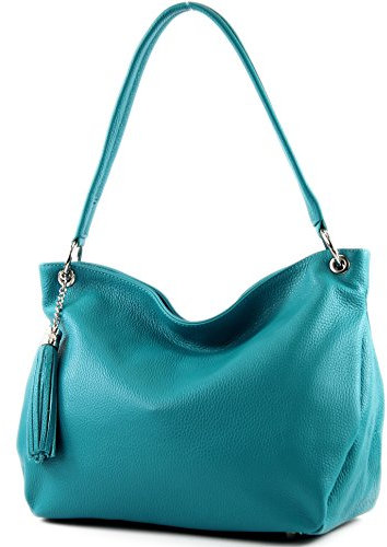 modamoda de - T154 - ital Schultertasche Umhängetasche aus Leder, Farbe:Türkis_1