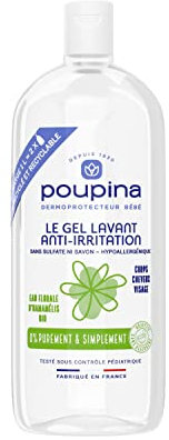 POUPINA - Das Gel für Babys gegen Reizungen – ohne Sulfate und Seife – hypoallergen – Hamamelis – Körper, Haar, Gesicht – 97% Inhaltsstoffe natürlichen Ursprungs – Vegan –