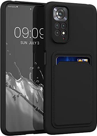 kwmobile Housse Compatible avec Xiaomi Redmi Note 11 / Note 11S Coque - Housse de téléphone avec Compartiment Carte en Silicone - Noir Mat