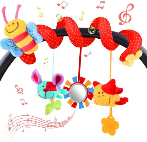 Vicloon Kinderbett Spiralspielzeug, Activity-Spirale Spielzeug,Babyschale Spielzeug Aufhängen an Babyschale, Bettchen, Für Babys und Kleinkindern ab 0+ Monaten - Reise Aktivität Spielzeug(Biene)