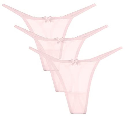 Magi Damen Tanga String aus Transperenter Netzstoff Unterwäsche Made in EU 3er Set (Staubrose, S)