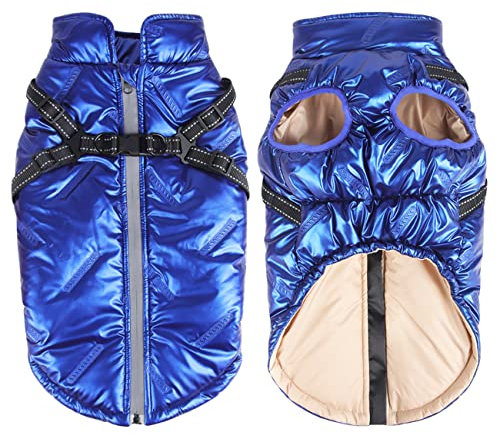 Dolahovy wasserdichte Hundejacke Mantel Winter Warme Haustierweste Winddichte Reflektierende Hundekleidung mit Geschirr Verstellbare Welpen Katzen Kleidung für Kleine Mittelgroße Hunde im Freien
