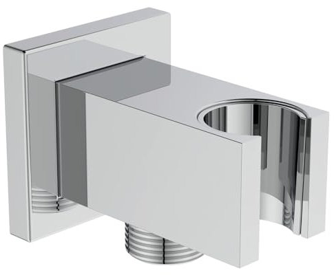 Ideal Standard BC771AA Idealrain Brauseschlauchanschluss, Schlauchanschluss mit Brausehalter, Wandanschlussbogen 1/2 Zoll, Brauseanschlussbogen mit Halter, Wandanschluss Dusche für Handbrause, Chrom