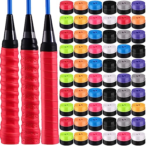 Wettarn 60 Pcs Racket Grip Anti Slip 43 Inches Tennis Racket Grip Tape Overgrips Precut and Dry Feel Tennis Anti Slip Absorbent Overgrip for Badminton, Fishing Rod