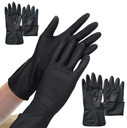 FCSHFC Antidérapant Gants Menage 3 Paires Réutilisable Latex Gants for Nettoyage Gants Vaisselle Résistant à L'eau Gants De Ménage for Cuisine (Color : Noir, Size : S)