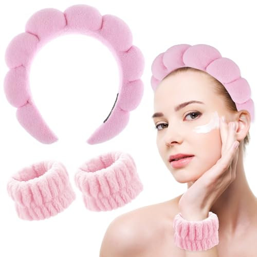YUXIANLB Spa-Stirnband, Gesichts-Armband-Set, weicher Schwamm, Stirnband, Make-up, Hautpflege, Haarband, Handgelenkhandtücher, modischer Kopfschmuck, niedlicher Kopfschmuck, Dusch-Haarschmuck für