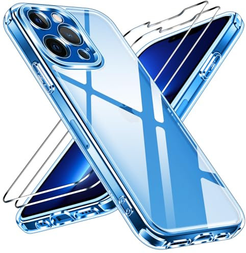 ivoler Nie Vergilbung Klar Hülle für iPhone 13 Pro Max 6.7 Zoll, 1 Handyhülle mit 2 Stück Panzer Schutz Glas, [Militärischer Schutz] Stoßfest Transparent Schutzhülle Dünn Durchsichtige Case