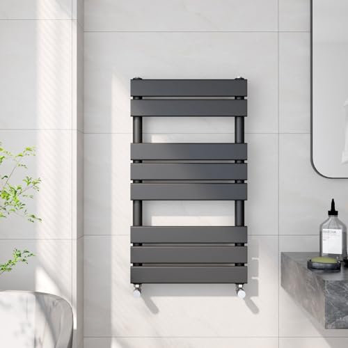 EMKE Towel Radiator 80 x 45 cm, Heated Towel Rail for Bathrooms, Modern Flat Panel Towel Rail Radiator Versatile Wall Mounted Bathroom Radiators Black