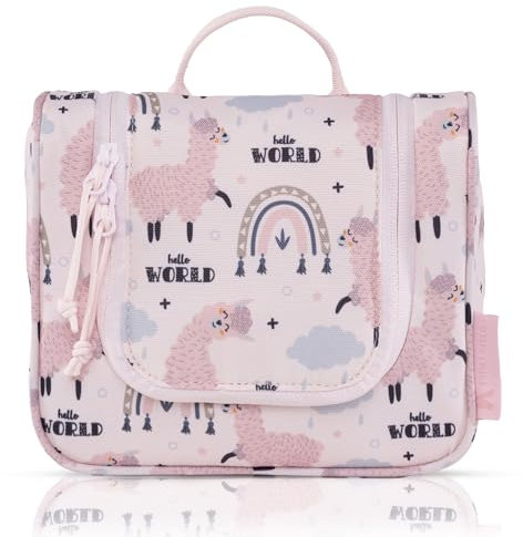 TA Trend Atelier Trousse de Toilette pour Enfants/Bébé, sans PFC, Déperlant, à Suspendre (Rose-Lama)