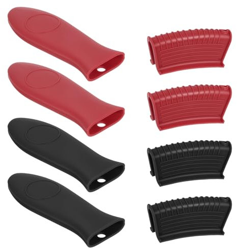 sourcing map 8pcs Cast Iron Skillet Handle Covers, Silicone Hot Handle Holder, Heat Resistant Pot Handle Sleeve for Cast Iron Pans, Metal Pots, Griddles,Black/Red