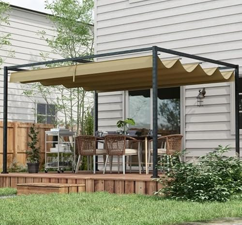 Outdoor Pergola Canopy Large 3x2 Metal Retractable Sun Shade Tent Garden Hot Tub Gazebo Patio Lawn Structure Conservatory Shelter UV-resistant Pavilon (Khaki)