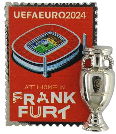 UEFA AMBALLCOM | Réplique Miniature de la Coupe Euro 2024 | Pin's hôte - Diverses Villes | 23x31mm | Carte Papier | Cadeau pour Les Fans de Football (Frankfurt)
