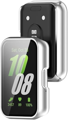 NUHFUFA All-in-One Film Case for Samsung Galaxy Fit 3 Anti-scratch Watch Cover, Frosted Protective Case with Screen Protector(Silver)