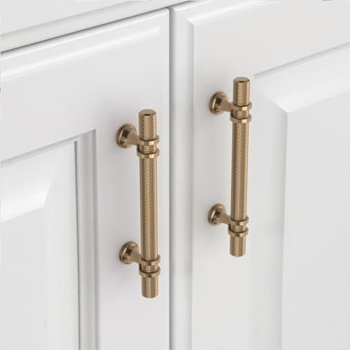9BUILD 10 Pack Champagne Bronze Cabinet Pulls 106MM Hole Center Kitchen Cupboard Handles Knurled Cabinet Handles UK0049