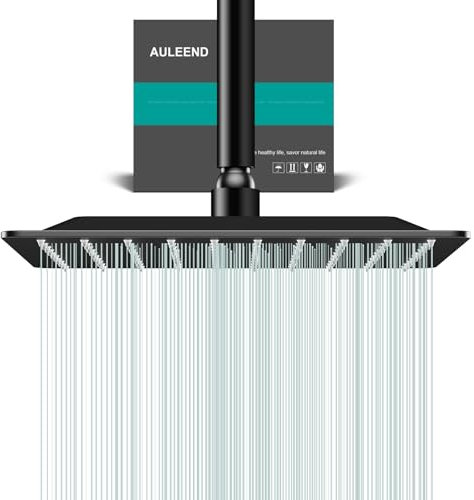 AULEEND Square Rain Shower Head, High Flow Stainless Steel,Work with Any Decorative Style,All Metal Rainfall Shower Head (Matte Black, 10)